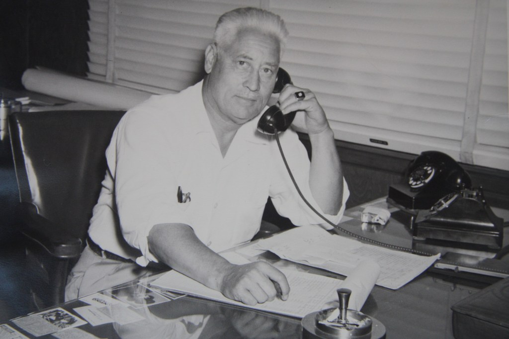 John "Church" Sargent at his company office, sometime in the 1950s