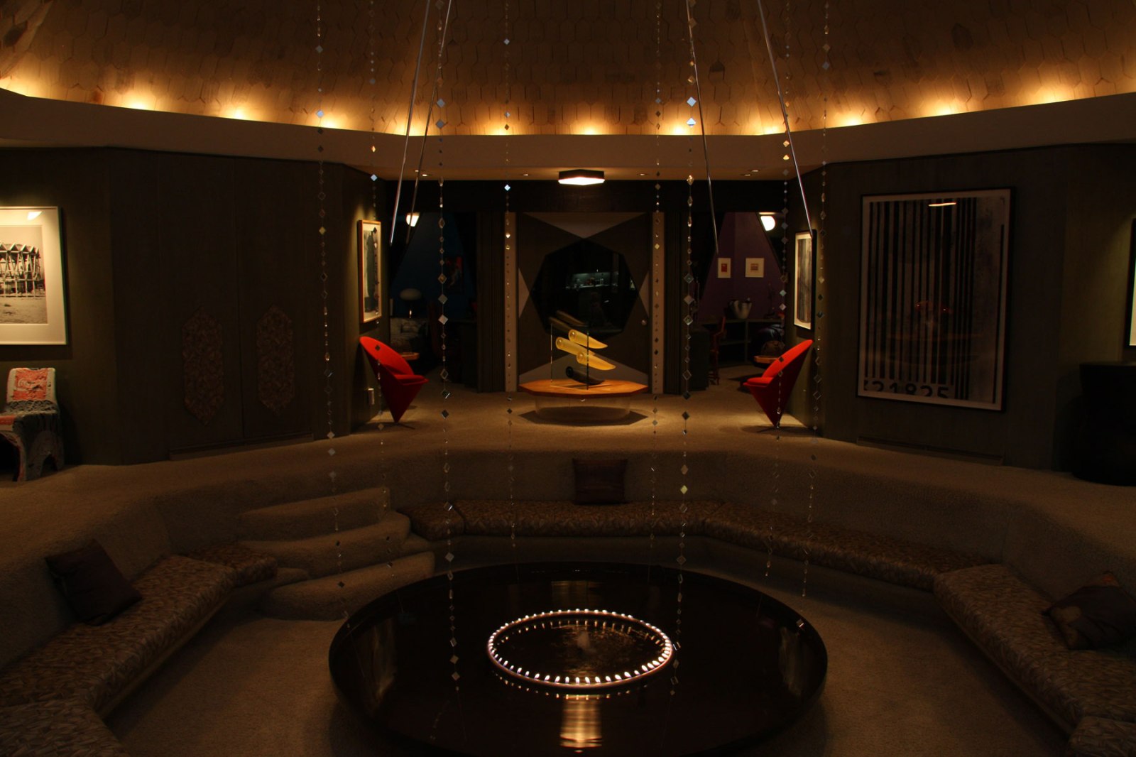 Nicol House interior at night.