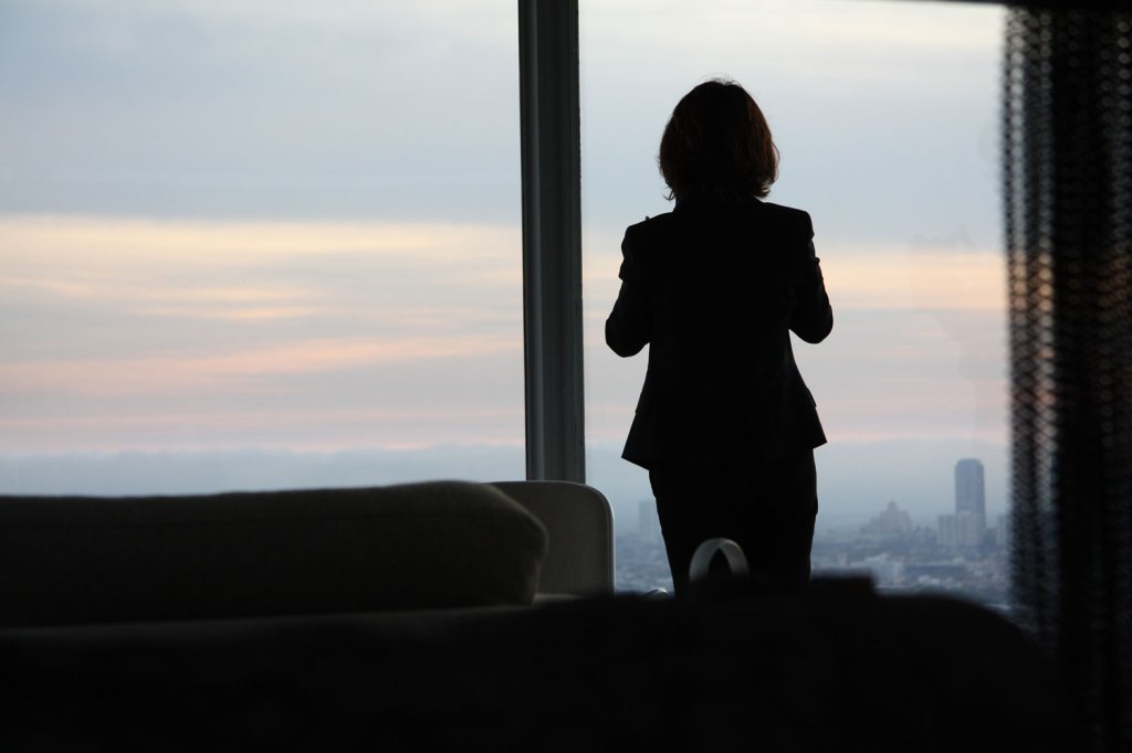 Akiko Takeyama gazes out on the city of Los Angeles.