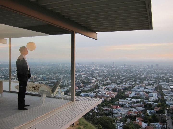 Gazing out the living room of the Stahl House.
