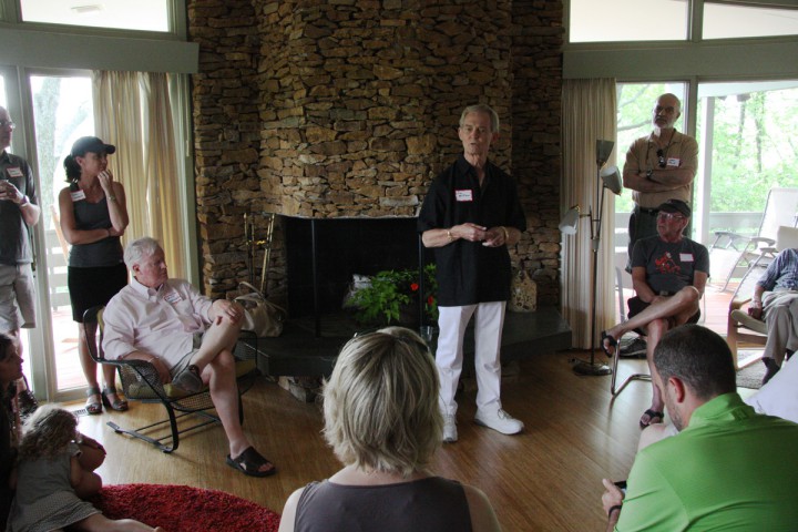 Architect Jerry Williams speaks to the Lawrence Modern group Sunday, June 28, 2014