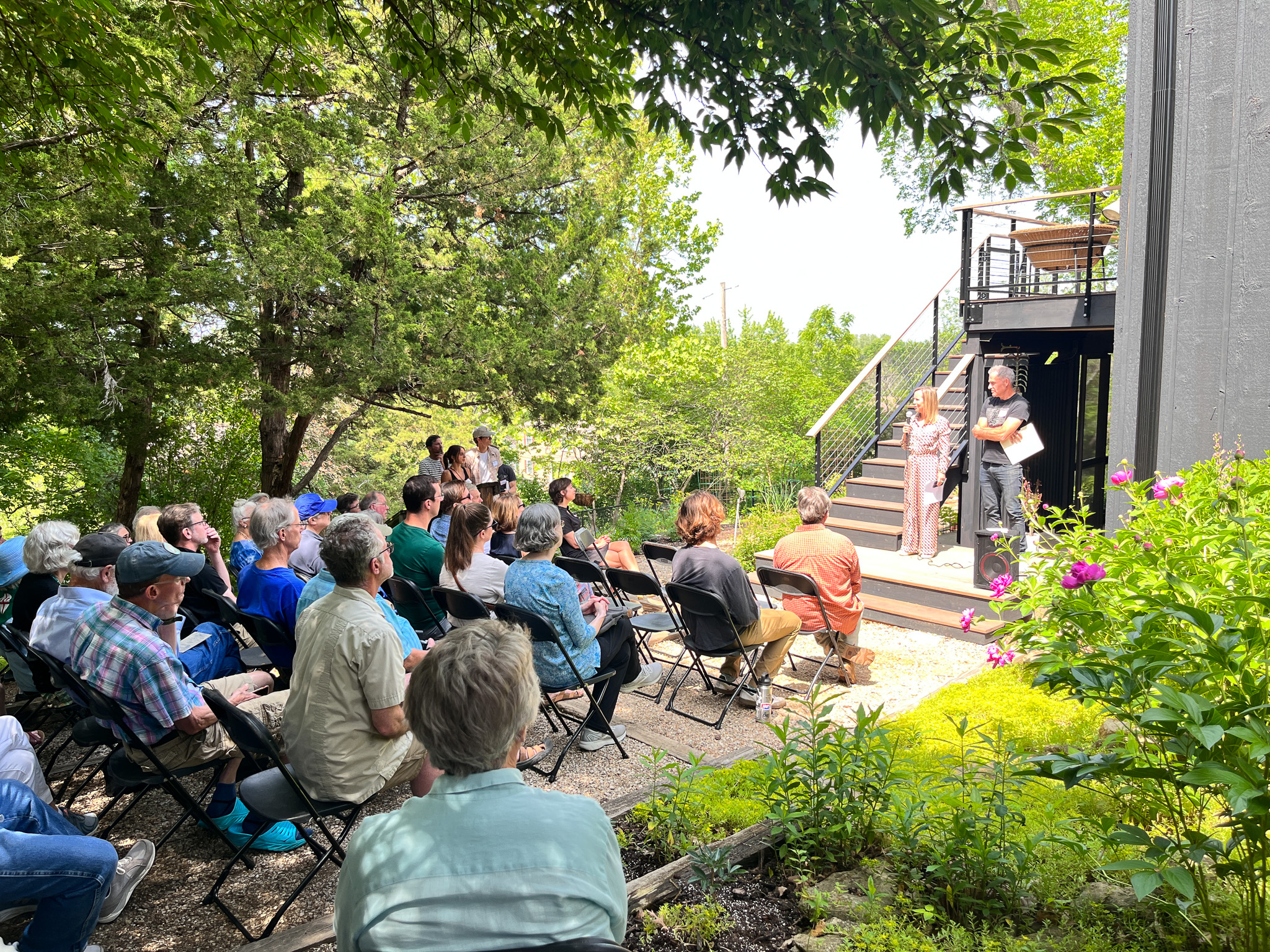 Dan & Lori McMinn, owners, talk to the Lawrence Modern group about the remodeling of their house on Countryside Lane in Lawrence, May 21.